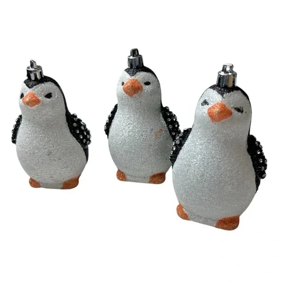 Penguin Ornaments Lot of 3 Tree Christmas Decorations Sparkles Glitter Embellish - Picture 3 of 12
